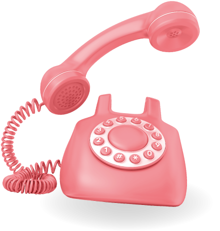 Ein rosa Telefon mit Wählscheibe und spiralförmigem Kabel steht auf einem einfarbigen Hintergrund.