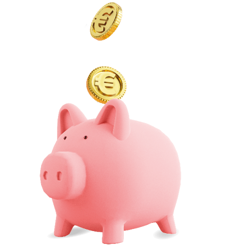 Ein rosa Sparschwein empfängt goldene Münzen, was auf finanzielle Sicherheit in der Pflegekarriere hinweist.
