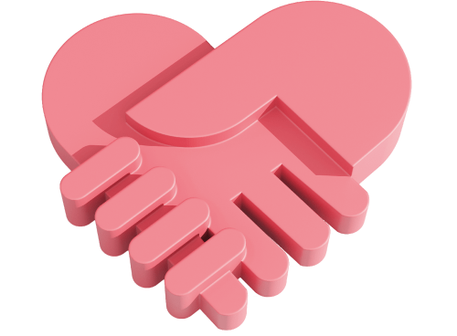 Ein rotes Herz mit Händen symbolisiert Pflege und Unterstützung.